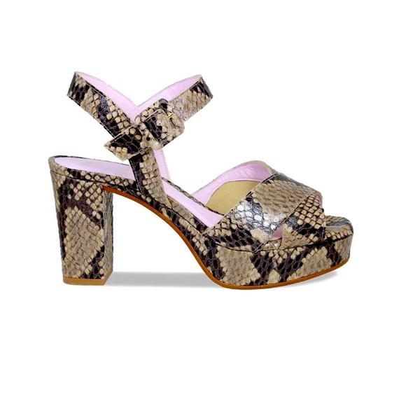 Bamboo platform snakeskin block heel sandals - Picture 3 of 8